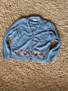 Alfred Dunner Embroidered Floral Cardigan Cottagecore Grandpa Chic Petite Large